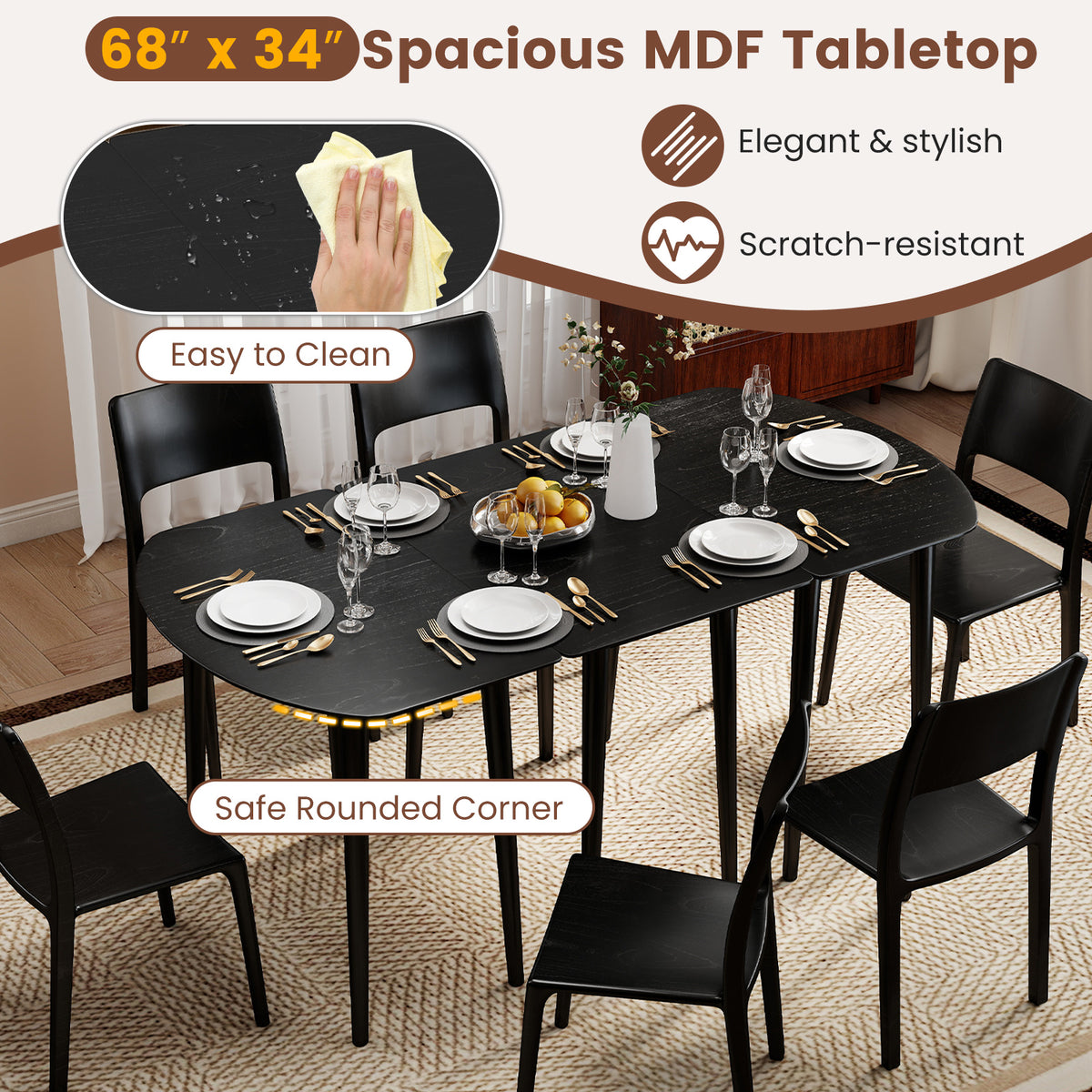 Rectangular Wooden Dining Table, 34 Inch, Farmhouse Kitchen Table, Black Dining Tables at Gallery Canada
