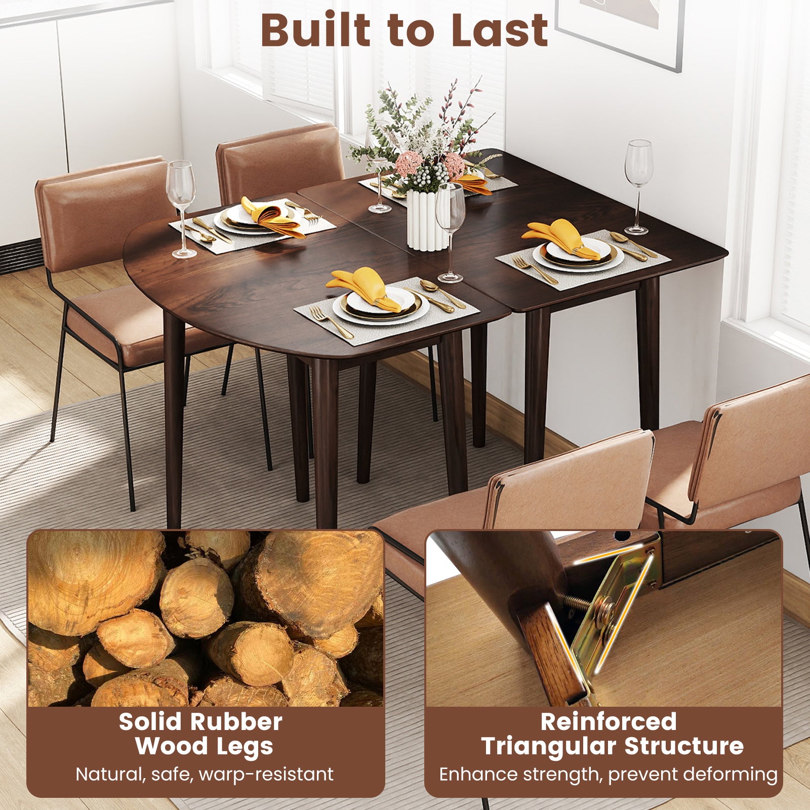 Rectangular Wooden Dining Table, 34 Inch, Farmhouse Kitchen Table, Walnut Dining Tables at Gallery Canada