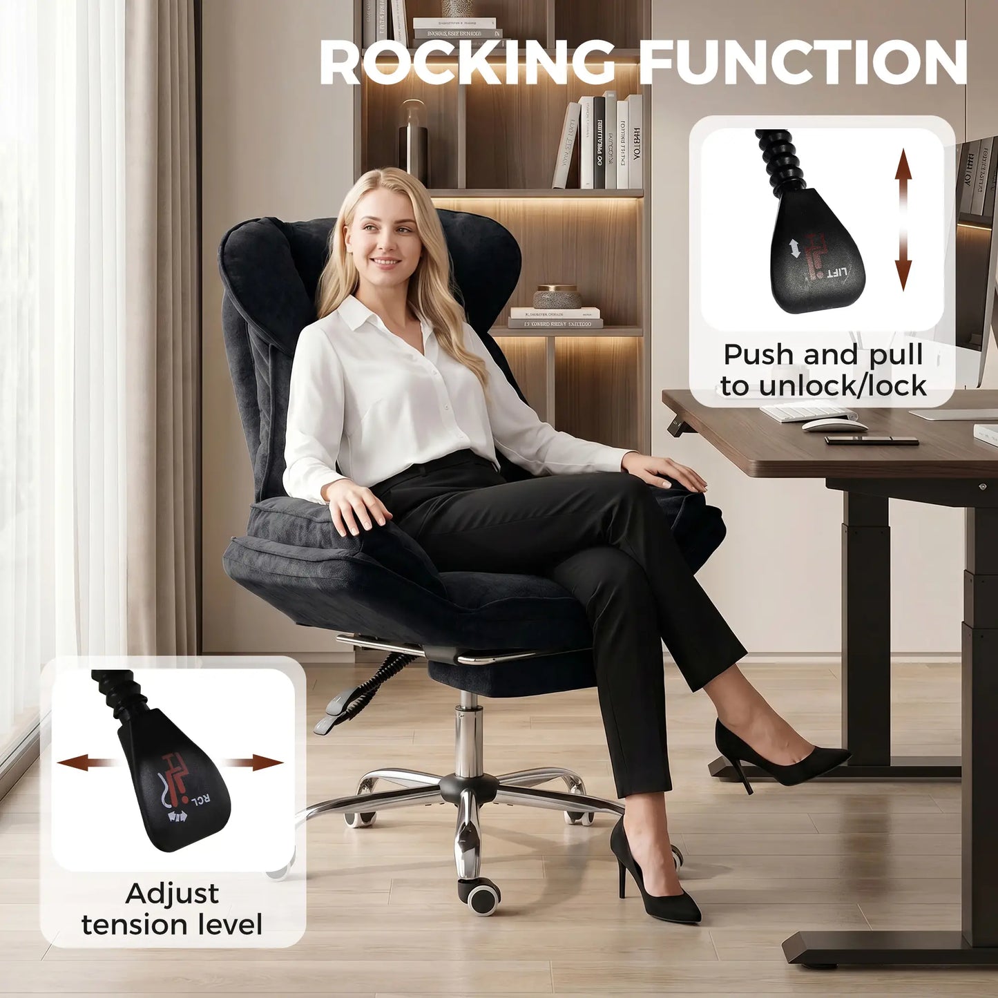 Big & Tall Office Chair, High Back, Snowflake Velvet, Black Office Chairs at Gallery Canada
