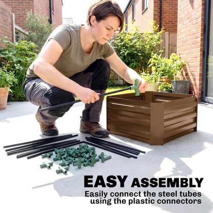 Galvanized Planter Box, Outdoor Raised Garden Bed with 3-Tier Trellis Tomato Cage for Climbing Vines, Vegetables, Brown Galvanized Planter Boxes at Gallery Canada