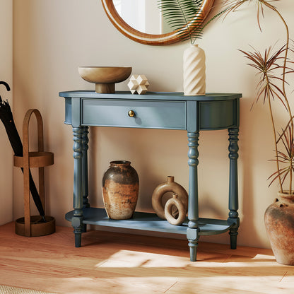 Retro Console Table, 36"L, 2-Tier Narrow Behind Couch Foyer, Blue Console Tables at Gallery Canada