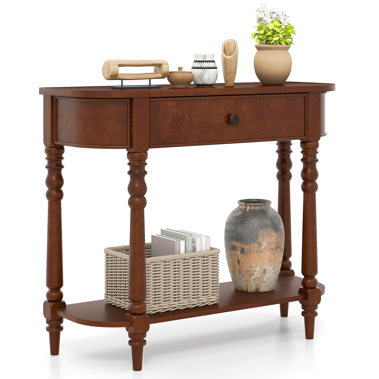 Retro Console Table, 36"L Wooden 2-Tier Narrow, Brown Console Tables at Gallery Canada