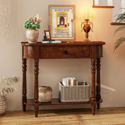 Retro Console Table, 36"L Wooden 2-Tier Narrow, Brown Console Tables at Gallery Canada