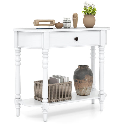 Retro Console Table, 36"L, 2-Tier Narrow Behind Couch, White Console Tables at Gallery Canada