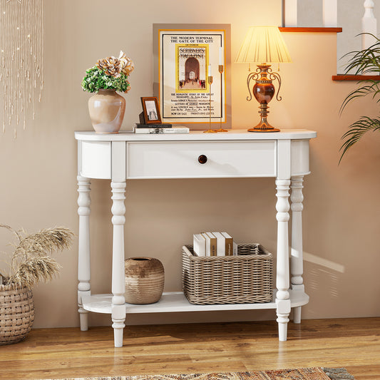 Retro Console Table, 36"L, 2-Tier Narrow Behind Couch, White Console Tables White at Gallery Canada