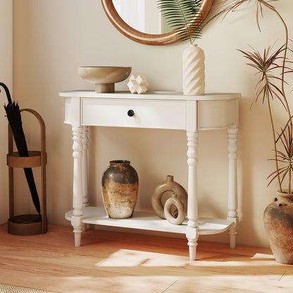 Retro Console Table, 36"L, 2-Tier Narrow Behind Couch, White Console Tables at Gallery Canada