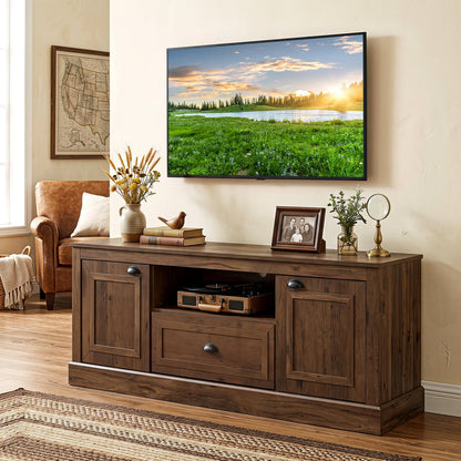 Meuble TV de ferme rétro pour téléviseurs de 70 pouces, 2 portes, marron