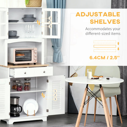Coastal Kitchen Buffet Hutch, Wood Storage Cupboard, Glass Door, White Kitchen Pantry Cabinets at Gallery Canada