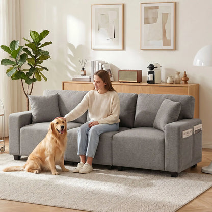 3-Seater Sofa With Storage Pockets, Grey 3-Seater Sofas at Gallery Canada