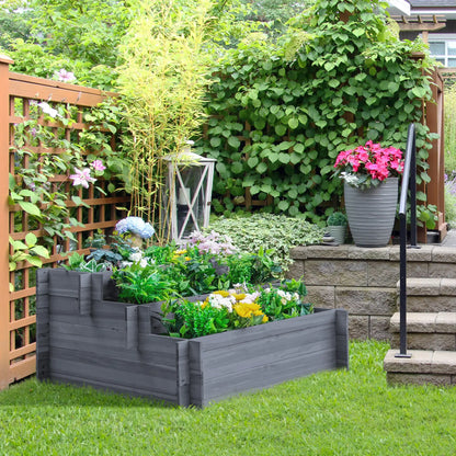 3-Tier Wood Raised Garden Bed, Elevated Planting Box, Gray Wooden Planter Boxes at Gallery Canada