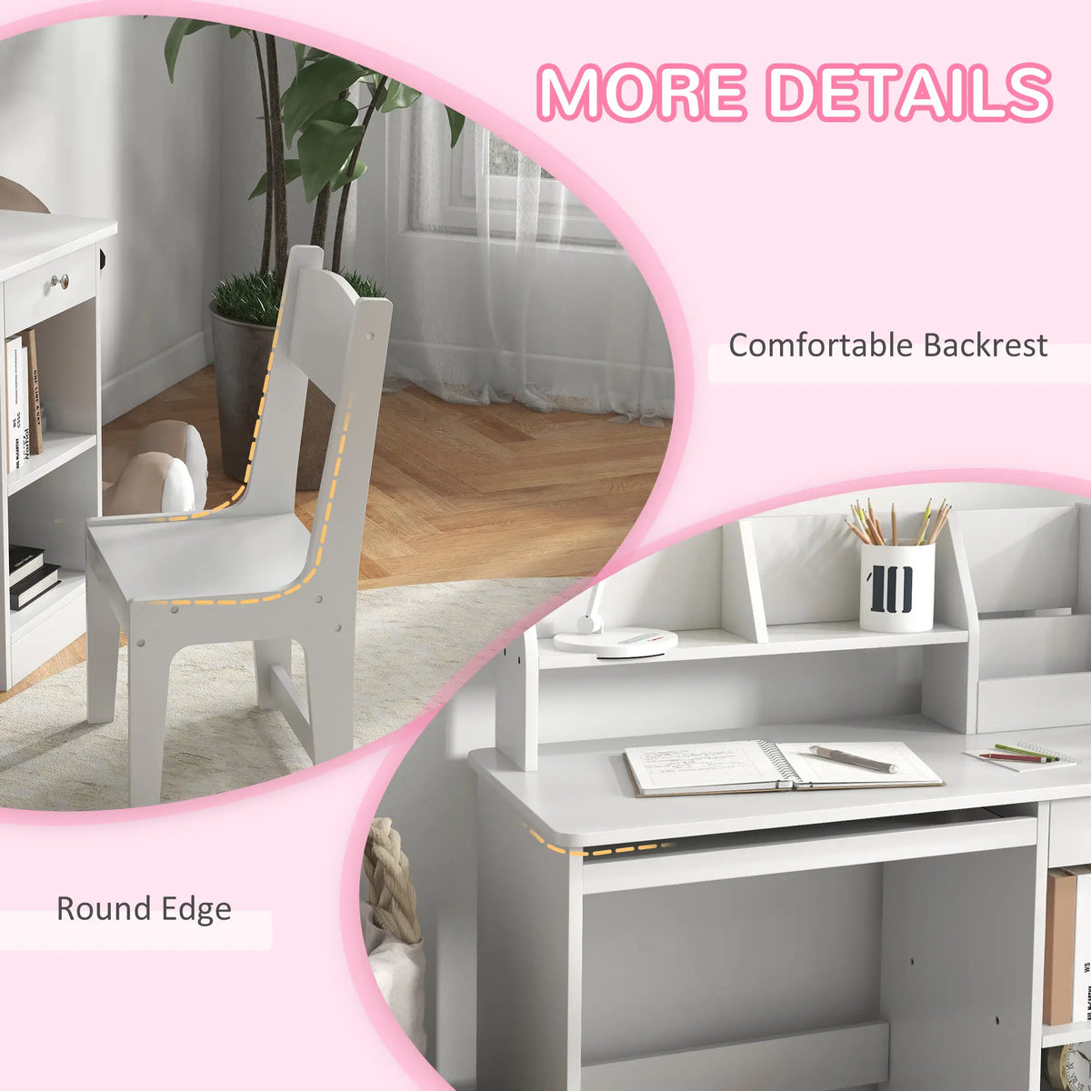 Kids Desk and Chair Set, Study Table for 5-8 Year Old, White Kids Desk Sets at Gallery Canada