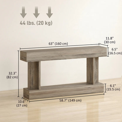 63 Inch Console Table, Vintage Narrow with Storage Shelf, Light Brown Console Tables at Gallery Canada