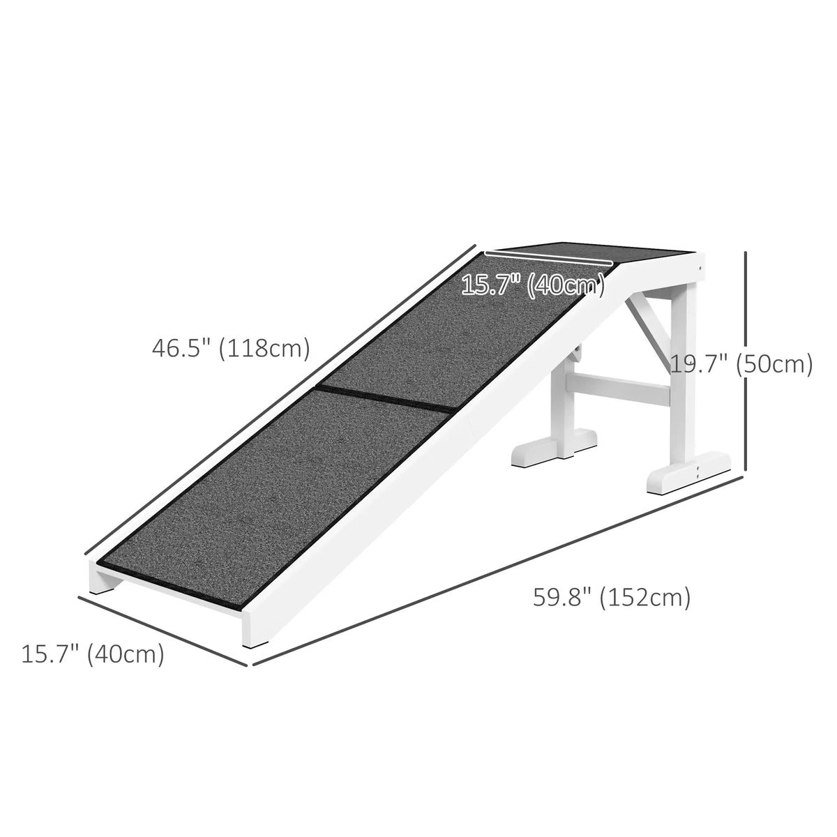 Pet Ramp Bed Steps, Non-Slip Carpet Top, Pine Wood, 59"L x 16"W x 20"H, White Dog Stairs at Gallery Canada