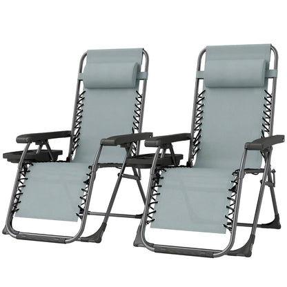Zero Gravity Chair Set Of 2, Folding Reclining Outdoor Lounge Chair, Light Grey Lounger Chairs Light Grey at Gallery Canada