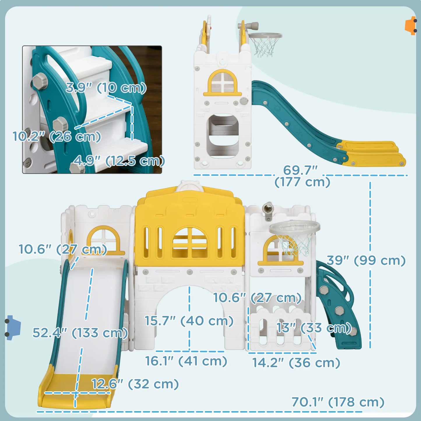 7 in 1 Toddler Slide, Basketball Hoop, Climber, Telescope, Yellow Gym Sets & Swings at Gallery Canada