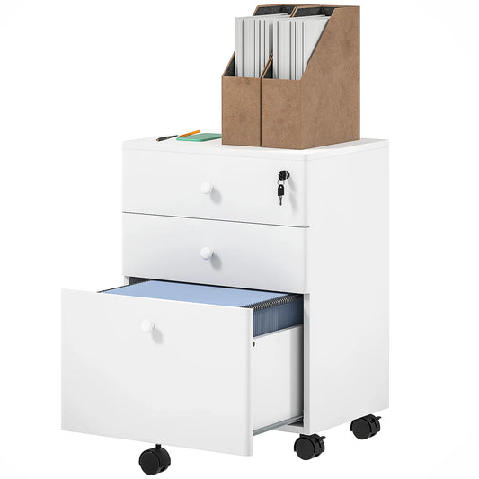 3-Drawer Small Filing Cabinet with Lock, Vertical Office Storage, White Office Cabinets & Cupboards White at Gallery Canada
