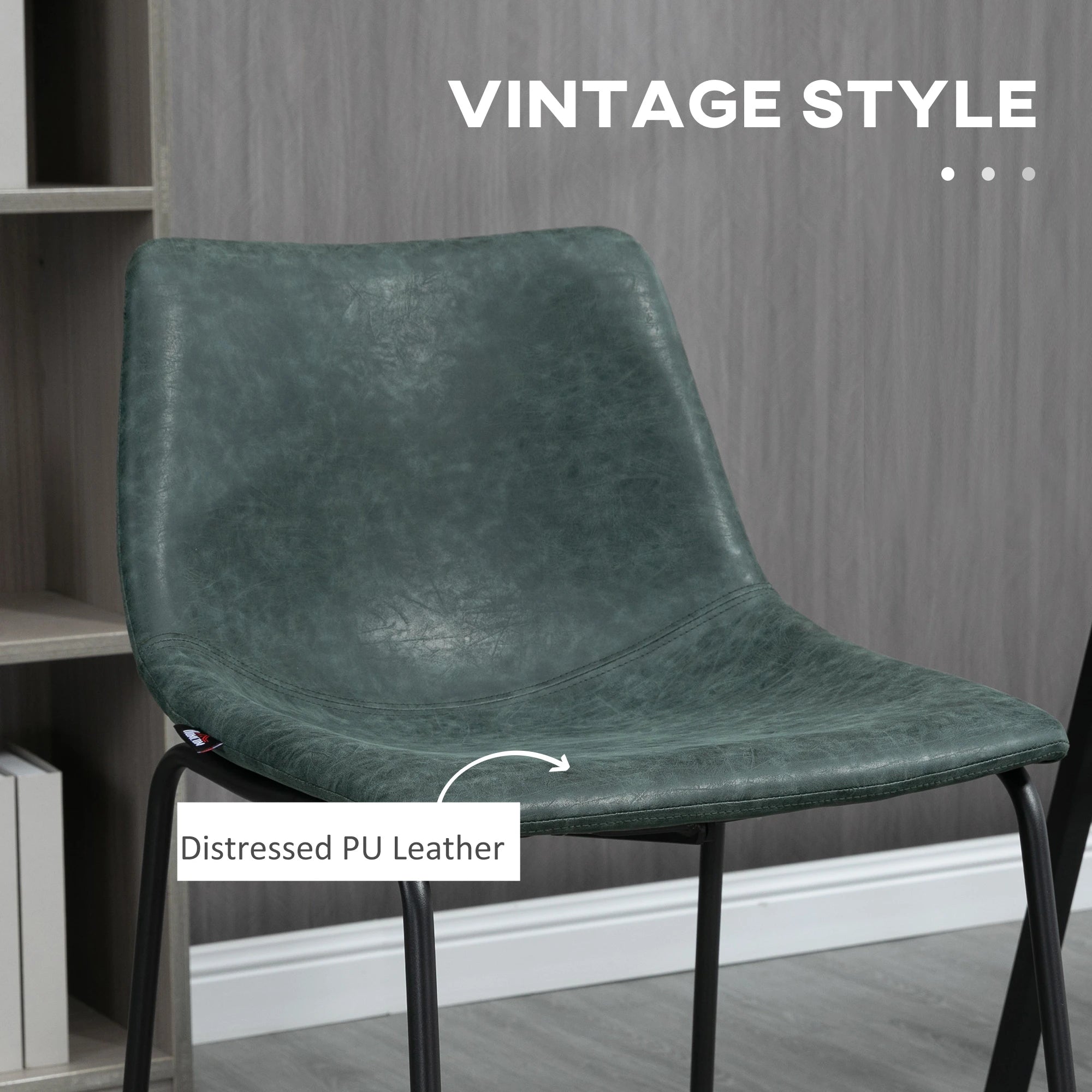Vintage PU Leather Bar Stools Set of 2, Kitchen Stool with Footrest, Green Bar Stools at Gallery Canada