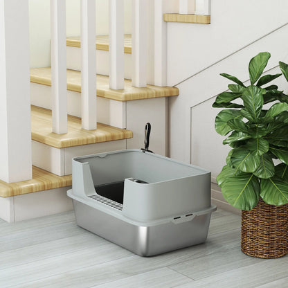 Stainless Steel Cat Litter Box, XL High Sided, 24" x 16" x 12", Grey Cat Litter Box Enclosures at Gallery Canada