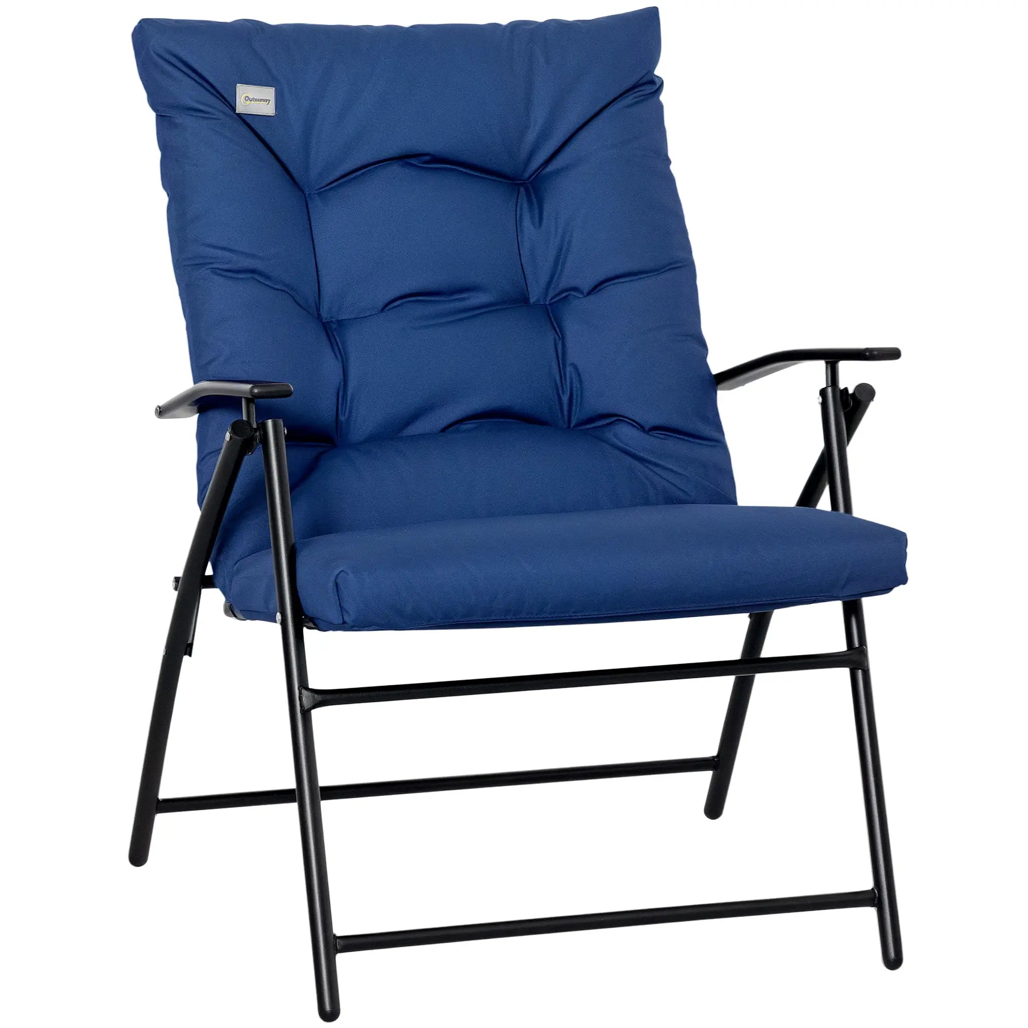 Fabric Lounge Chair, Metal Frame Recliner with Armrest, Blue Patio Chairs Blue at Gallery Canada