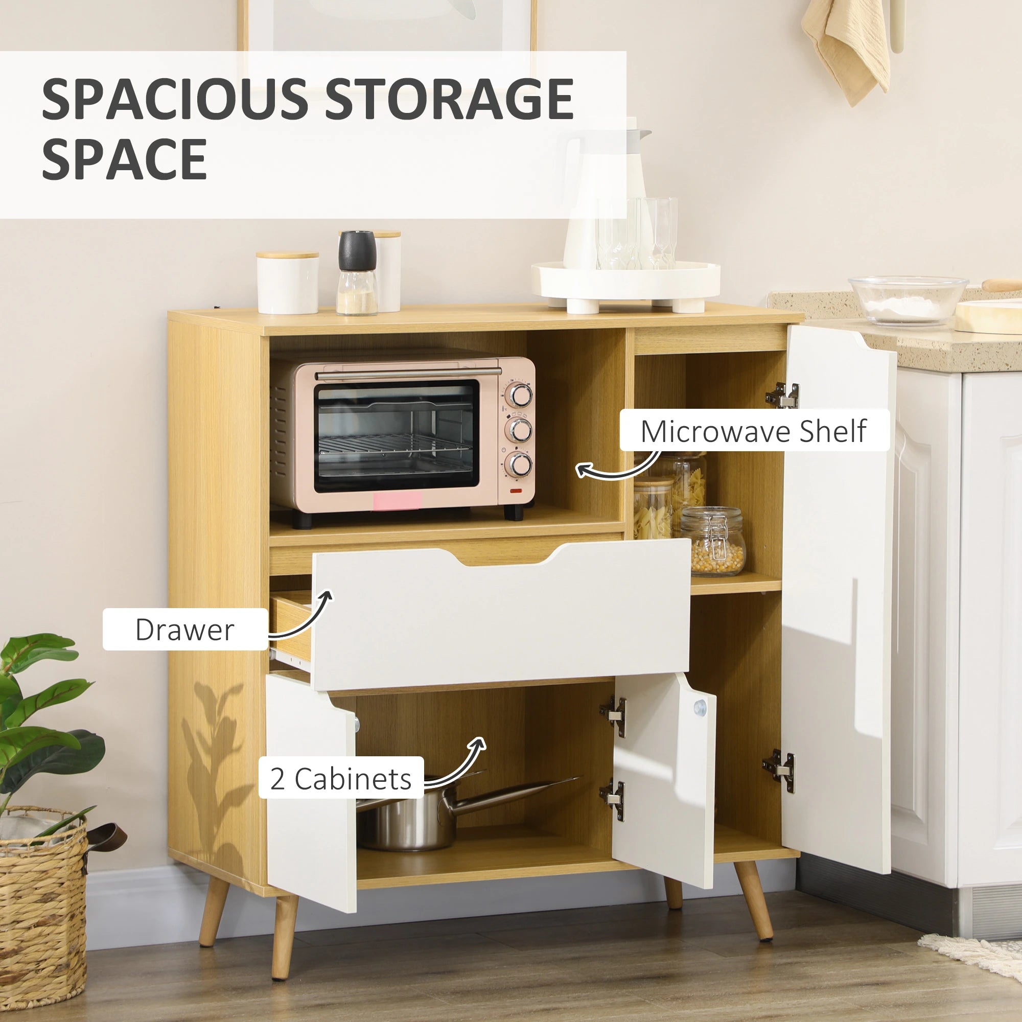 Modern Microwave Stand, Cabinet with Drawer, Storage, White Kitchen Pantry Cabinets at Gallery Canada