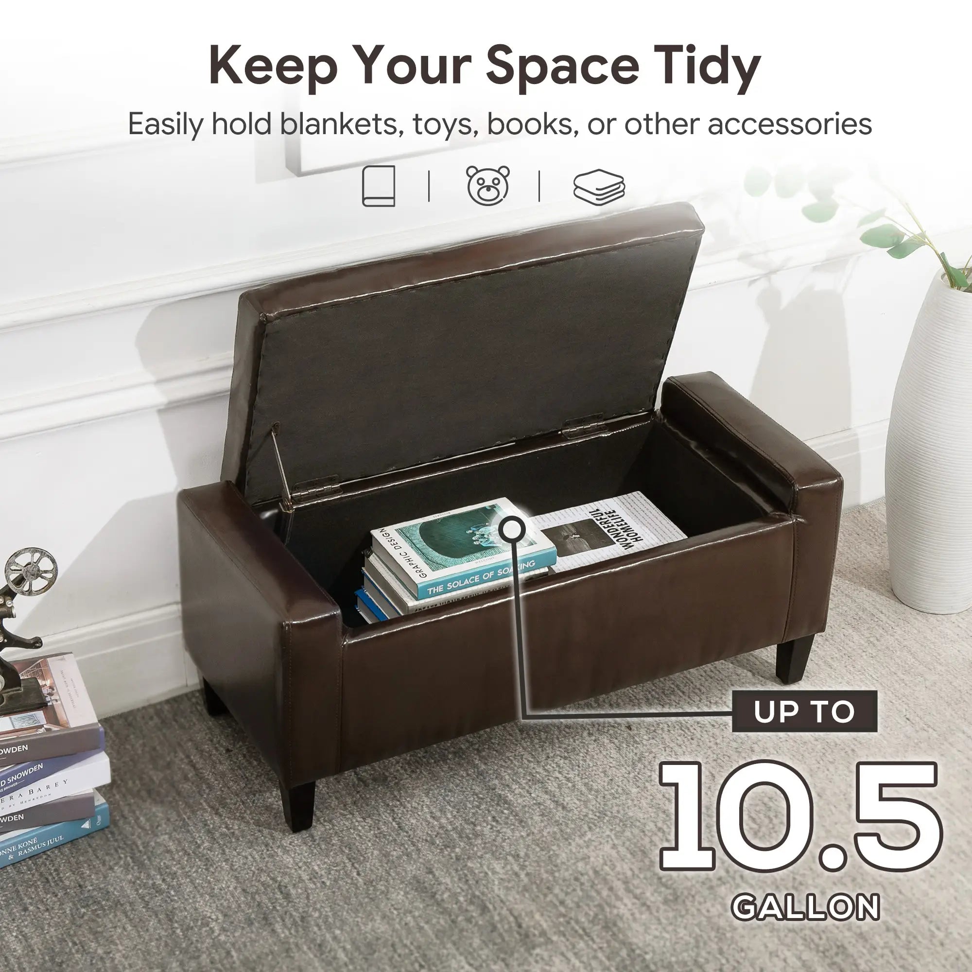 Storage Ottoman Bench, PU Leather, Tufted Design, Brown Storage Ottomans & Benches at Gallery Canada