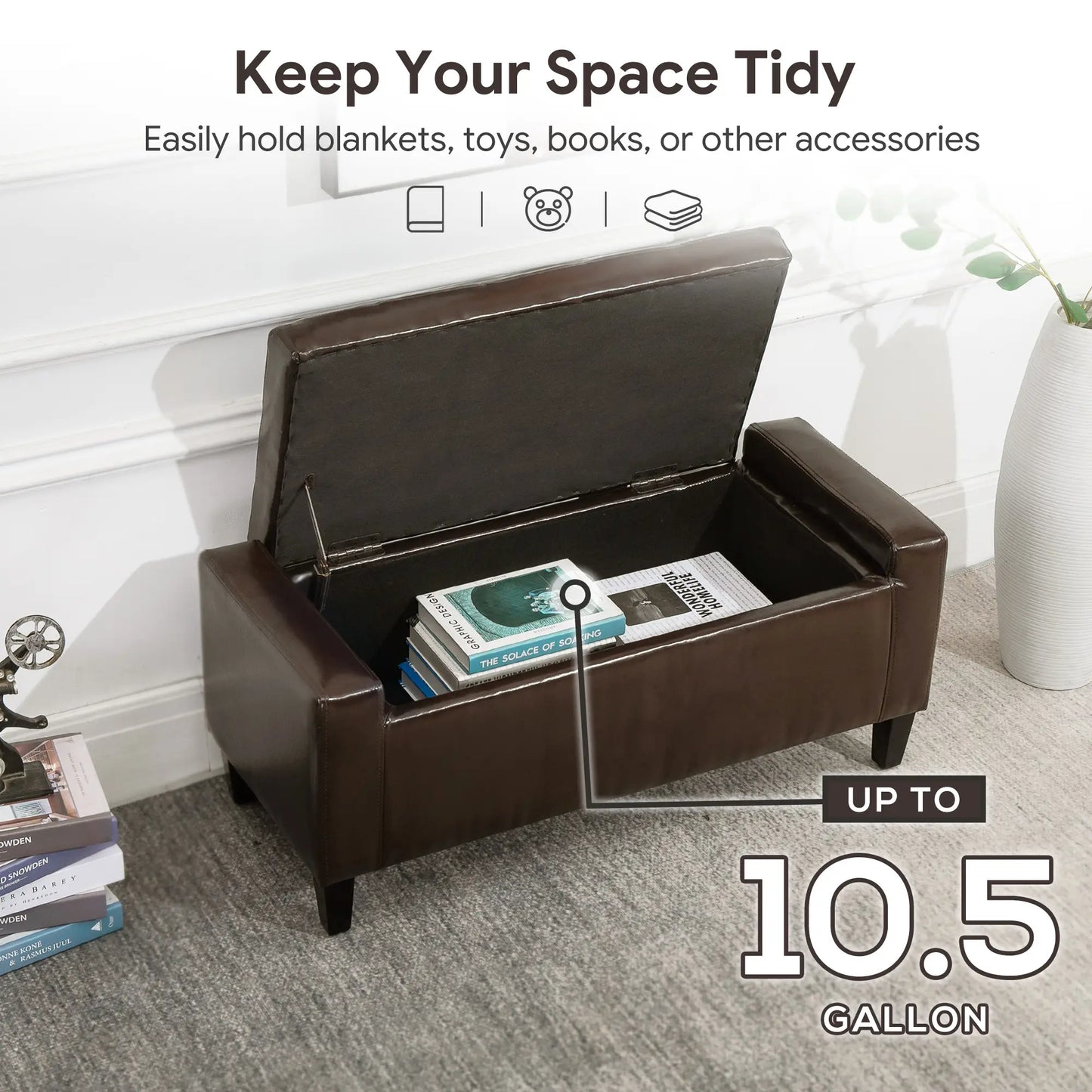 Storage Ottoman Bench, PU Leather, Tufted Design, Brown Storage Ottomans & Benches at Gallery Canada