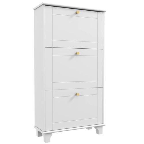 Narrow Shoe Storage, 3 Flip Drawers, Adjustable Shelves, Holds 12 Pairs, White