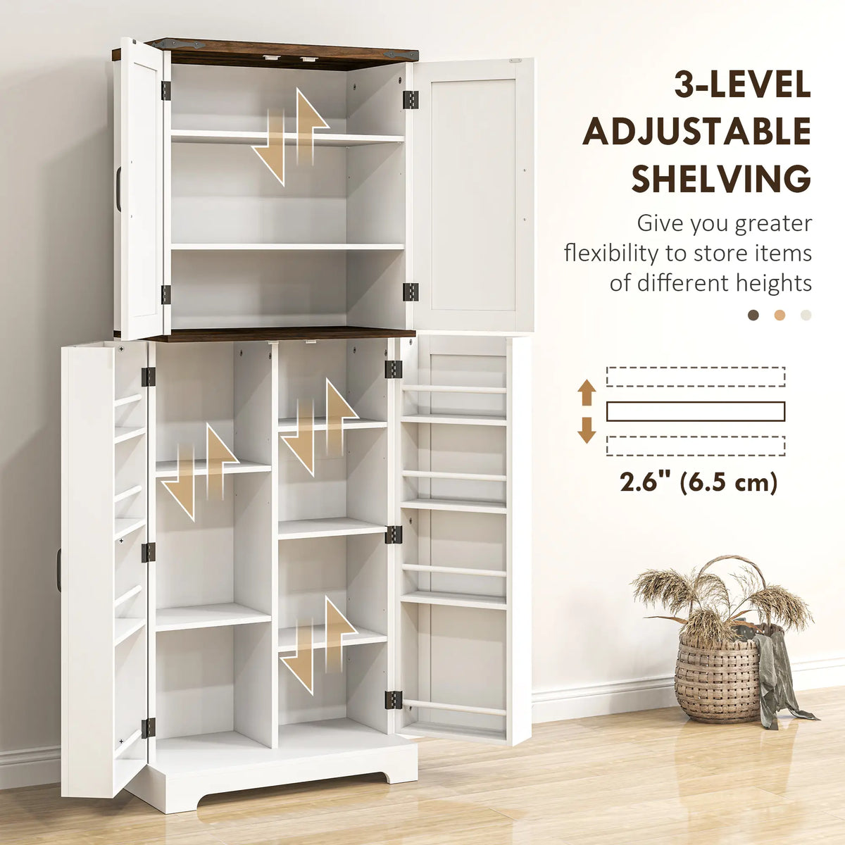 64" Tall Kitchen Pantry Cabinet, Adjustable Shelves, White Kitchen Pantry Cabinets at Gallery Canada