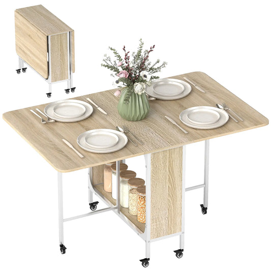 Folding Dining Table, Extendable Kitchen Table With Storage Shelf, Natural Wood Dining Tables Natural Wood, White at Gallery Canada