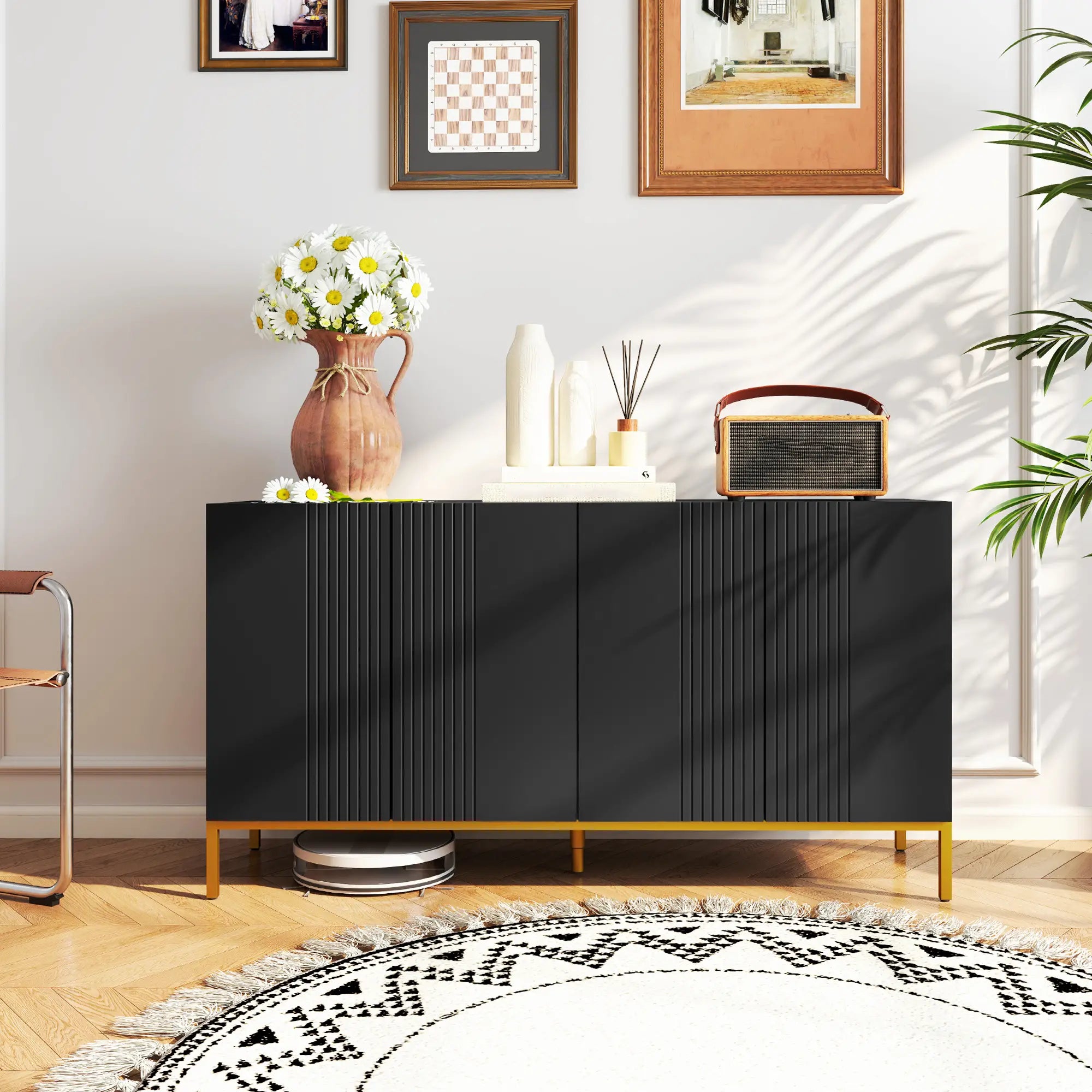 Sideboard Storage Cabinet, Adjustable Shelves, Soft Close Doors, Black Kitchen Pantry Cabinets at Gallery Canada