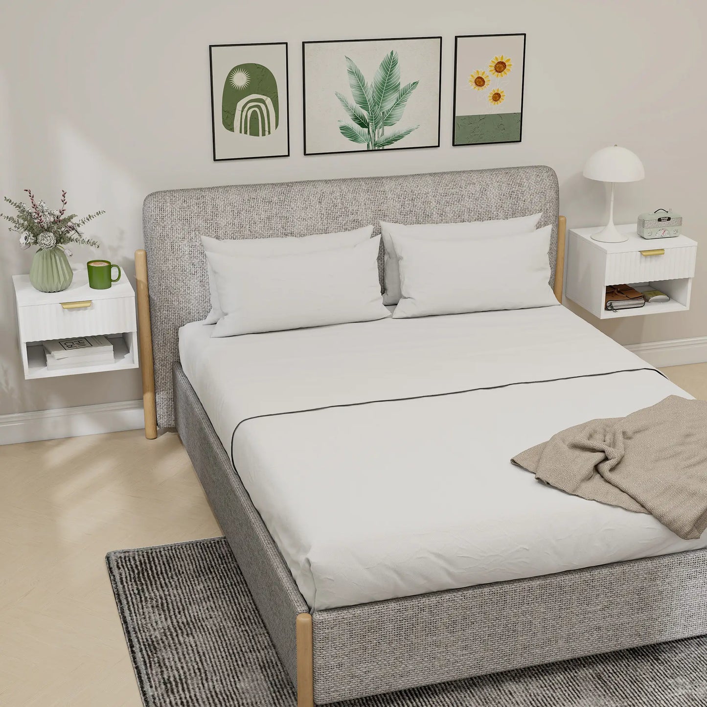 Floating Nightstands, Set of 2 with Drawer and Shelf, White Bedside Tables at Gallery Canada