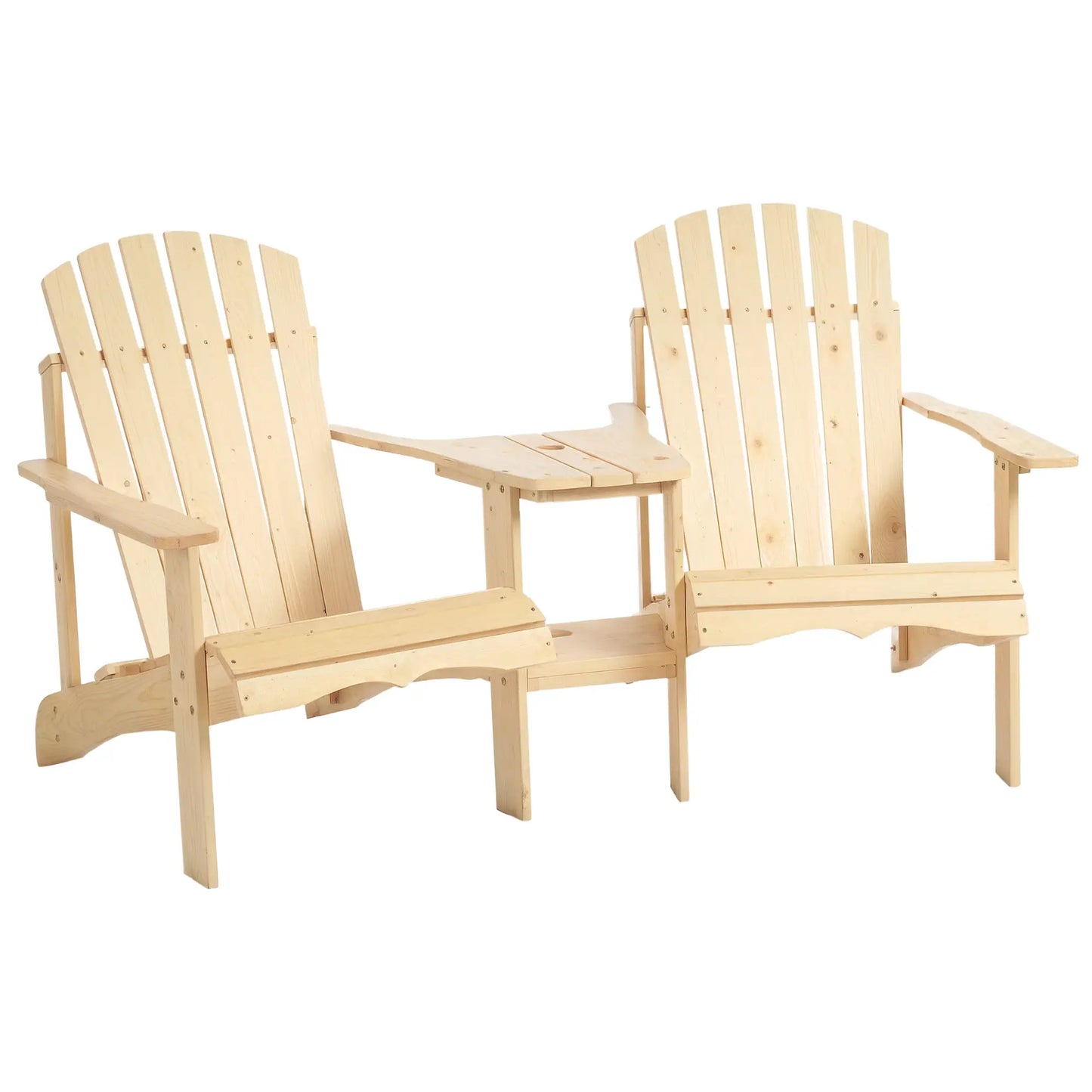 2 Piece Wood Adirondack Chair, Porch Bench w/ Table, Natural Patio Chairs Natural at Gallery Canada