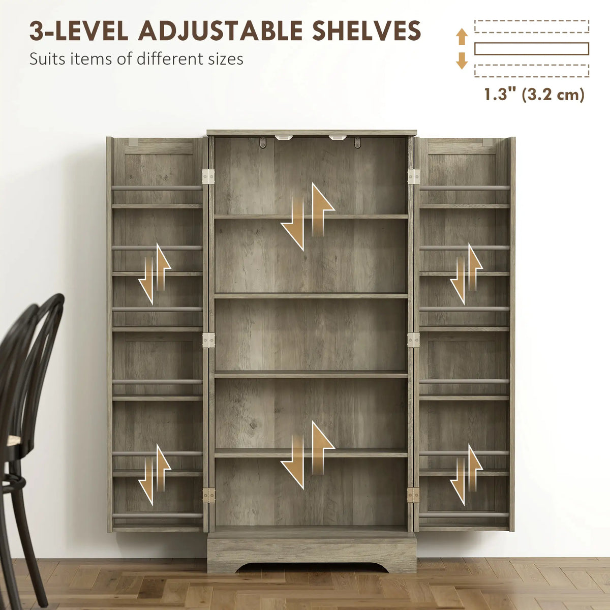 50" Pantry Storage Cabinet, Farmhouse Style, Adjustable Shelves, Distressed Grey, Grey Kitchen Pantry Cabinets at Gallery Canada