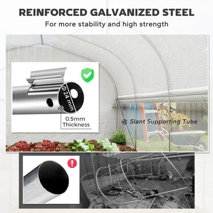 19.5' x 10' x 6.6' Tunnel Greenhouse, Roll-up Mesh Sidewalls, Mesh Door, Galvanized Steel, White Tunnel Greenhouses at Gallery Canada