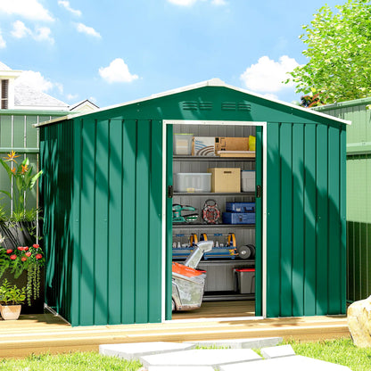 8' x 6' Metal Outdoor Storage Shed, Lockable Sliding Doors, Green Sheds at Gallery Canada