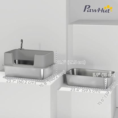 Stainless Steel Cat Litter Box, XL High Sided, 24" x 16" x 12", Grey Cat Litter Box Enclosures at Gallery Canada