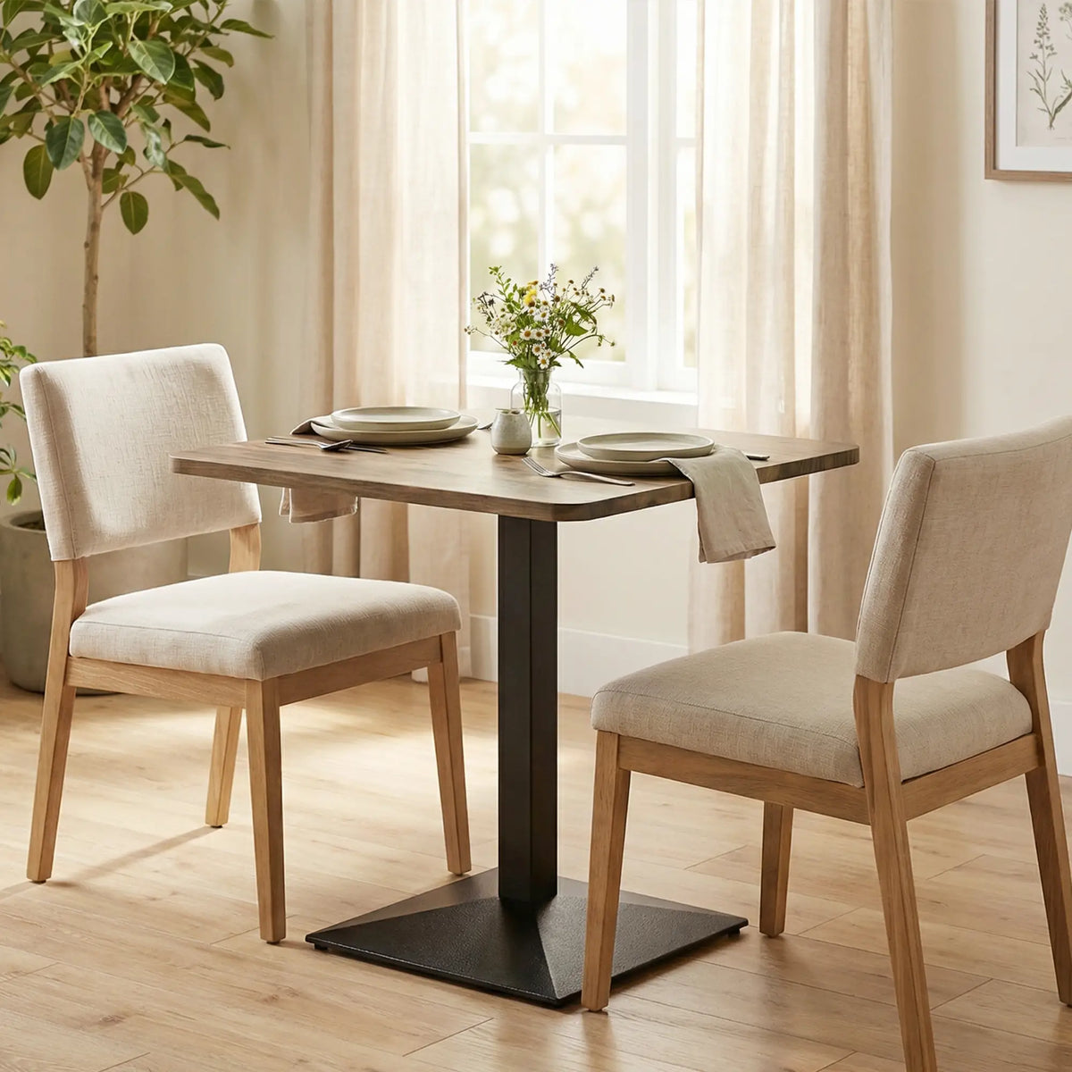 28" Square Dining Table, Walnut, Modern Steel Base, Space Saving Kitchen Table Dining Tables at Gallery Canada