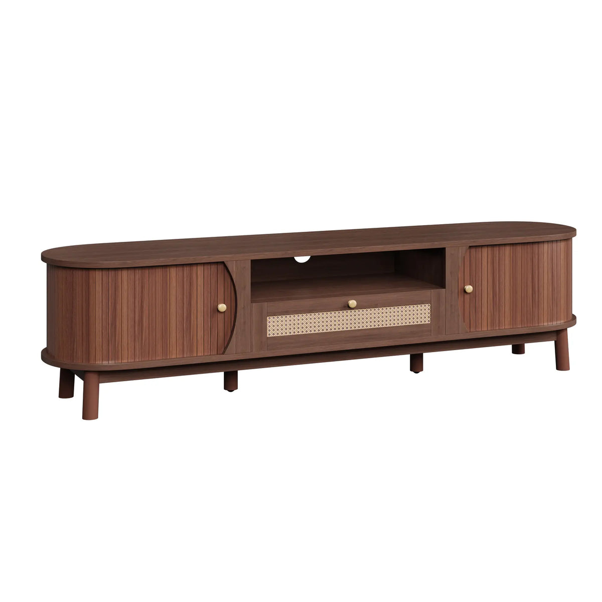TV Stand, Solid Wood Doors, Drawers, 65" L x 14.5" W x 18" H, Natural Walnut TV Stands at Gallery Canada