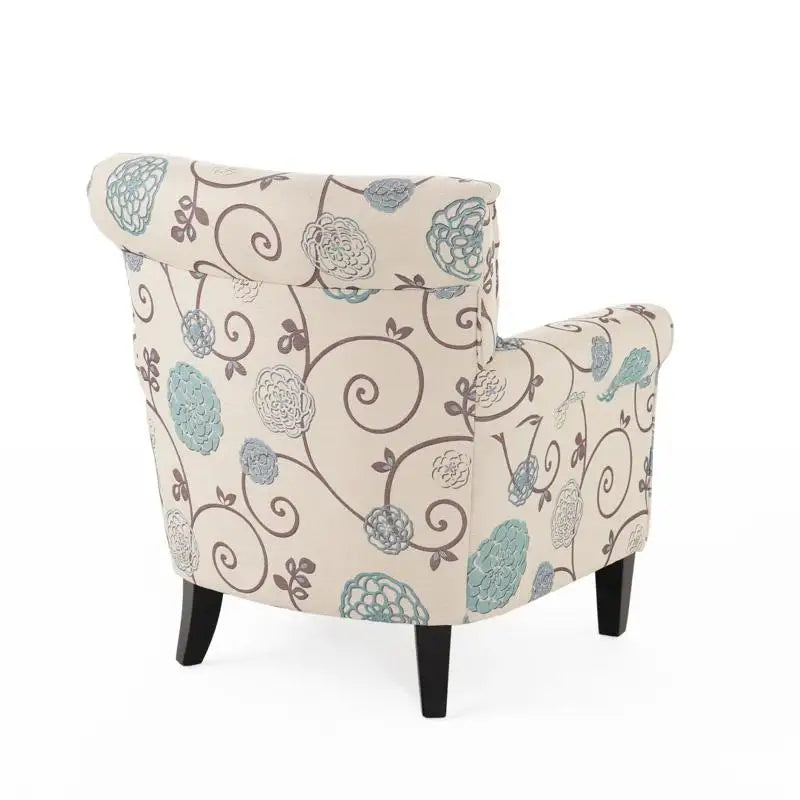 Fabric Club Chair, Birch Wood Legs, 32" L x 34" W x 37.5" H, White+Blue Accent Chairs at Gallery Canada