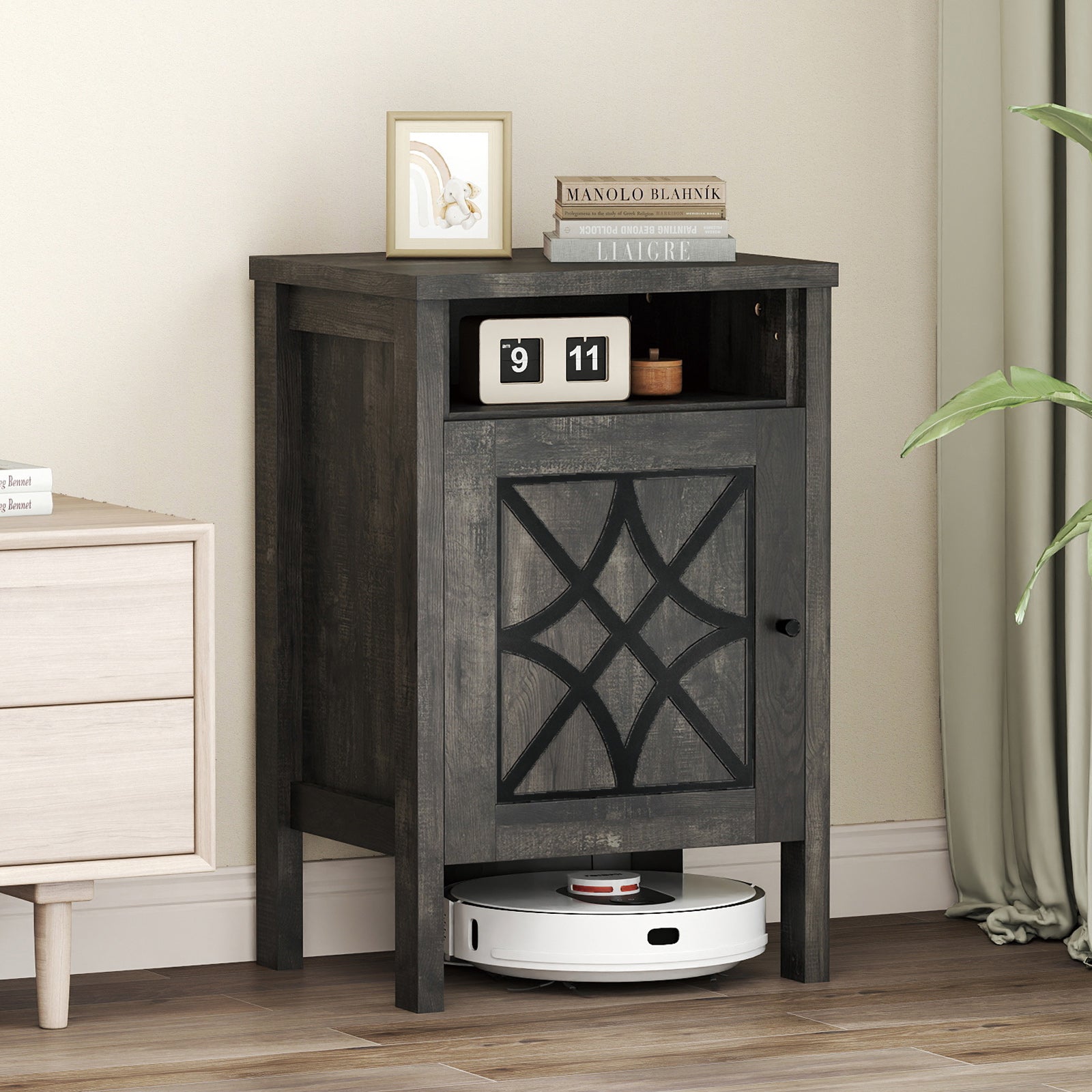 Robot Vacuum Storage Cabinet With Door, Open Shelf, Dark Gray Cabinets & Chests at Gallery Canada