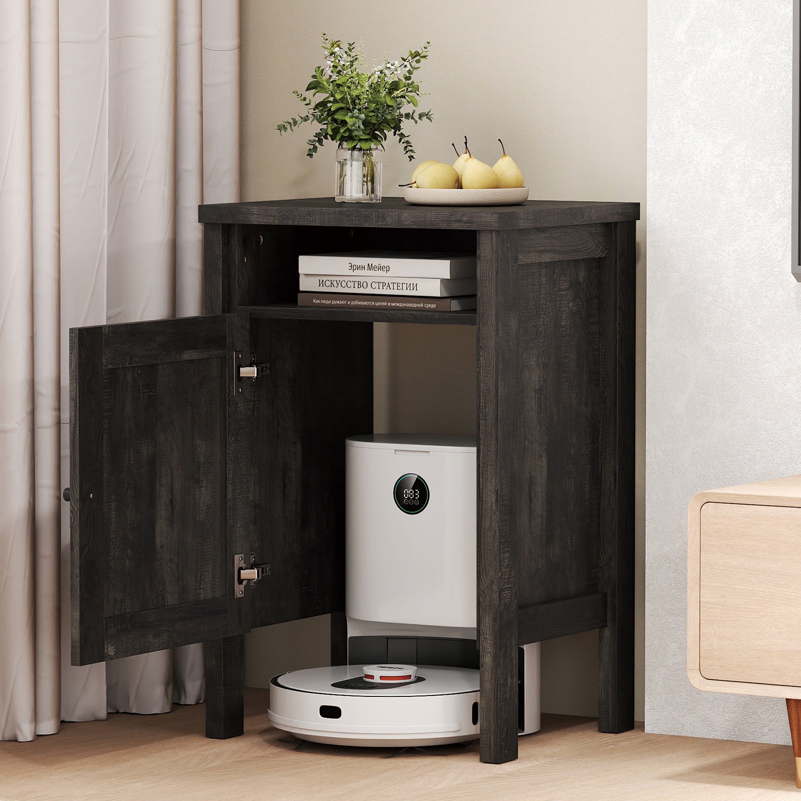 Robot Vacuum Storage Cabinet With Door, Open Shelf, Dark Gray Cabinets & Chests at Gallery Canada