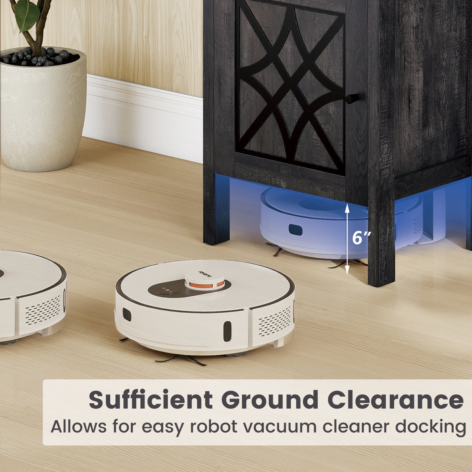 Robot Vacuum Storage Cabinet With Door, Open Shelf, Dark Gray Cabinets & Chests at Gallery Canada