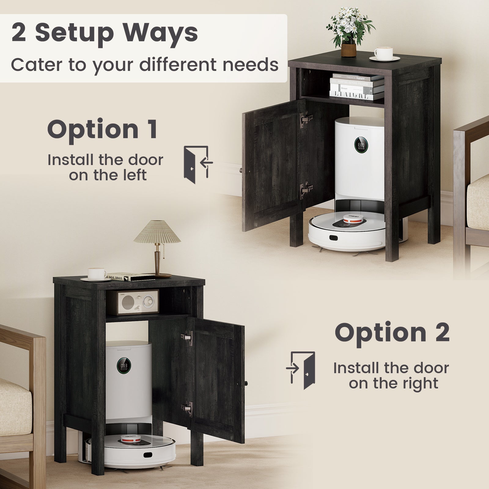 Robot Vacuum Storage Cabinet With Door, Open Shelf, Dark Gray Cabinets & Chests at Gallery Canada