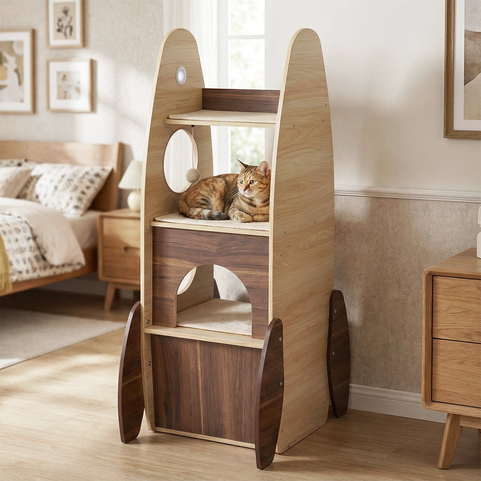 Rocket Cat Tree 47 Inch Large Wooden Cat Tower for Indoor Cats, Natural Cat Trees Condos & Scratchers at Gallery Canada
