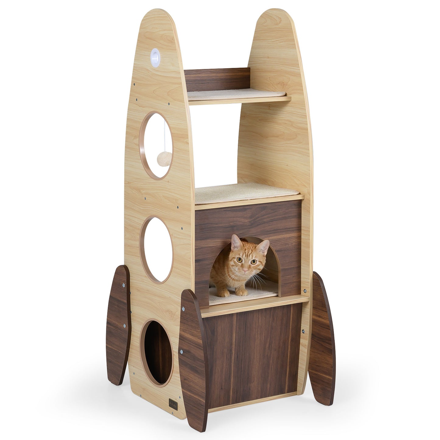 Rocket Cat Tree 47 Inch Large Wooden Cat Tower for Indoor Cats, Natural Cat Trees Condos & Scratchers Natural at Gallery Canada