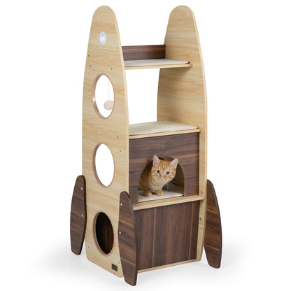 Rocket Cat Tree 47 Inch Large Wooden Cat Tower for Indoor Cats, Natural Cat Trees Condos & Scratchers Natural at Gallery Canada