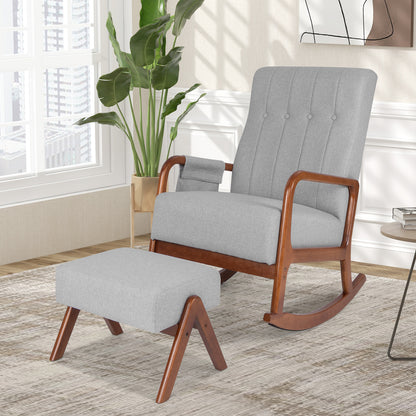 Rocking Chair With Ottoman, Solid Rubber Wood Frame, Padded Cushion, Gray Accent Chairs at Gallery Canada