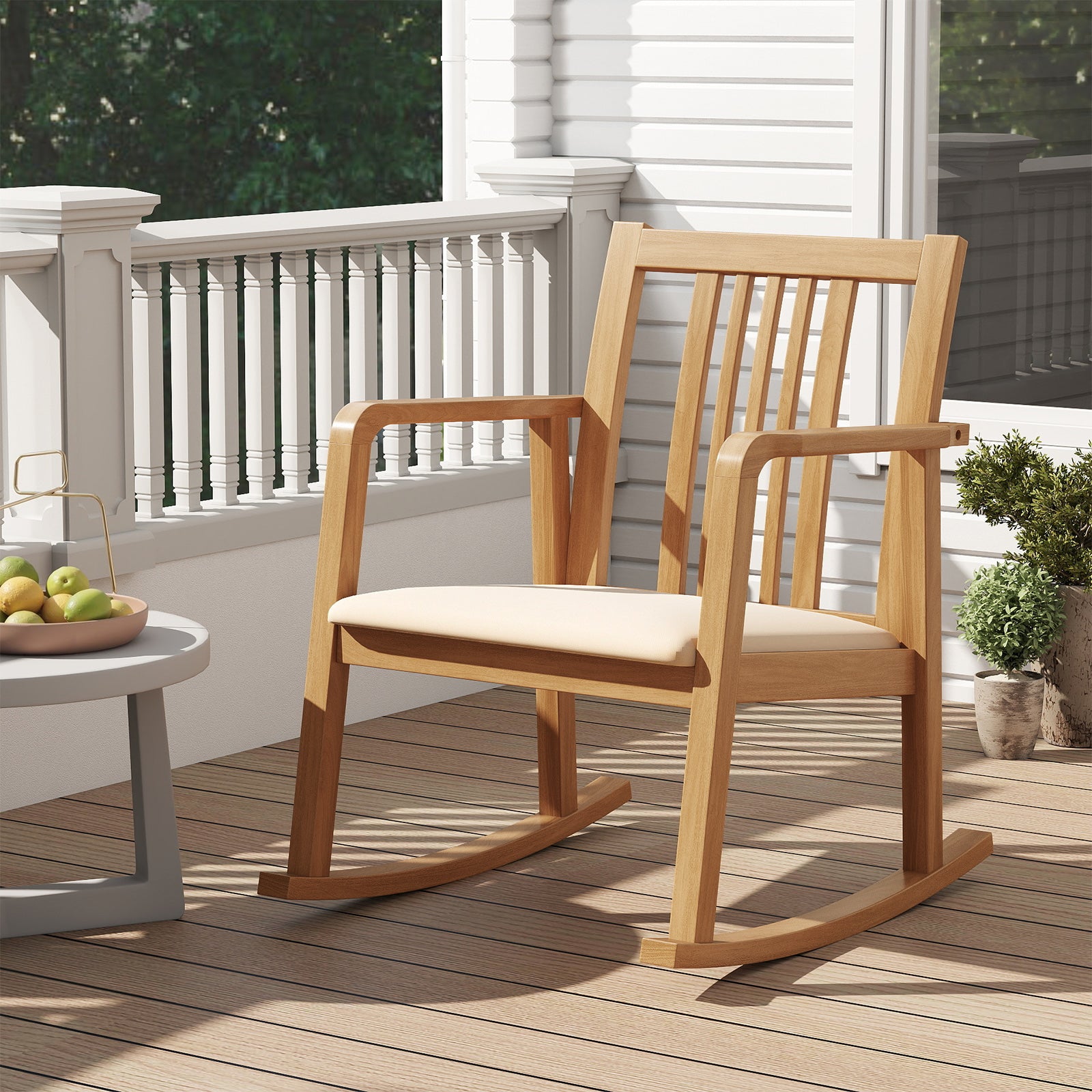 Rocking Chair with Slatted Back and Curved Armrests, Natural Patio Rocking Chairs & Gliders at Gallery Canada