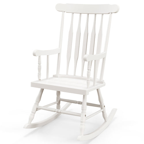 Solid Wood Porch Rocking Chair, Glossy Finish, White