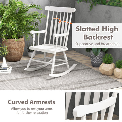 Solid Wood Porch Rocking Chair, Glossy Finish, White Patio Rocking Chairs & Gliders at Gallery Canada